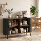 HOMCOM - Buffet bas cannelé style milieu du siècle 55 po avec portes coulissantes tambour - grain de bois noir-Les étagères réglables à trois niveaux offrent un rangement flexible pour divers objets
