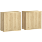 HOMCOM - Buffet cannelé 30,7 po avec porte à ouverture par pression - chêne - ensemble de 2-Ensemble de deux pièces permettant une disposition flexible et maximisant le rangement dans n'importe quelle pièce