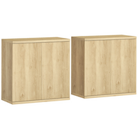 HOMCOM - Buffet cannelé 30,7 po avec porte à ouverture par pression - chêne - ensemble de 2-Ensemble de deux pièces permettant une disposition flexible et maximisant le rangement dans n'importe quelle pièce