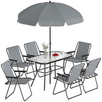 Outsunny - ensemble de 8 pièces table et chaises de patio avec parasol pour jardin - gris-Chaise longue ergonomique à courbure en S qui soutient le corps de la tête aux pieds