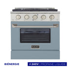 Kucht - 30 po Série KDF Cuisinière Pro Style au gaz propane - Acier inoxydable/Bleu pâle-Éléments de cuisson doubles offrant une performance puissante : 3 000 watts (base) et 850 watts (haut), avec un gril de 3 500 watts pour une chaleur intense
