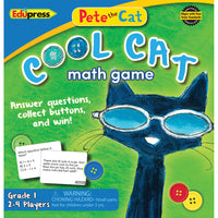 Edupress Pete the Cat Jeu de mathématiques Cool Cat 1 -Les joueurs pratiquent les mathématiques de niveau scolaire en tirant des cartes et en répondant à des questions.