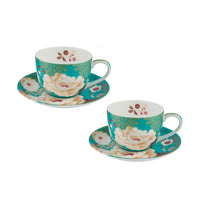Tasse et soucoupe Maxwell & Williams Kimono Teal 300ml - Lot de 2-Fabriqué en porcelaine fine