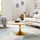 Modway - Lippa Rond de 36 po Faux travertin Table basse, Travertin d’or-Table ronde