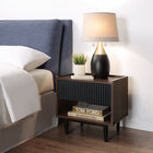 Manhattan Comfort - Ensemble de 4 : meuble TV, buffet, table basse et table d’appoint Duane style milieu du siècle, brun foncé et noir-Design nervuré avec finition stratifiée effet bois