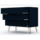 Manhattan Comfort - Rockefeller commode 3 tiroirs de 89,56 cm style milieu du siècle, bleu minuit Tatiana, lot de 2-Parfait pour le rangement ou l’exposition d’objets Kit anti-basculement inclus