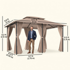 Outsunny - Pavillon de terrasse 10 pi l x 13 pi L - auvent de jardin extérieur à 2 niveaux - kaki-La construction solide avec une toile ventilée à deux niveaux garantit la stabilité par vent fort