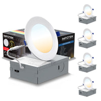 ShoppingAll - Impotek Lumière de plafond encastrée LED 4” 5 CCT avec boîte de jonction - 2700K/3000K/3500K/4000K/5000K - Dimmable IC Classé ETL Étoile d’Énergie 9W 800LM - RCL1-9W4IN (Paquet de 4)-Luminosité exceptionnelle et gradation réglable - Illuminez votre espace avec le summum de la technologie LED. Notre lumière de plafond encastrée offre des lumens supérieurs pour une luminosité inégalée tout en maintenant une efficacité énergétique de seulement 9 watts pour 800 lumens. Profitez d’une gradation flu