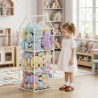 Qaba - Organisateur de rangement pour peluches - 47 x 47 x 132 cm-Les côtés en cordon élastique permettent un accès facile, aidant les enfants à trouver leurs jouets plus rapidement
