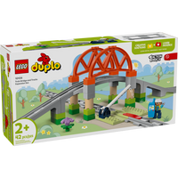 LEGO - DUPLO Town Ensemble d'extension Pont et rails de train-Ensemble d’extension de rails pour prolonger les aventures ferroviaires des tout-petits