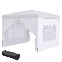 Outsunny - Tente de réception d'extérieur pliante 10 pi l x 10 pi L avec sac de transport, blanc vif-Matériau Oxford à haute densité avec revêtement argenté, résistant à l'eau et aux UV