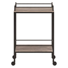 Hudson&Canal - Chariot-bar Barnes 23,5" de largeur - Chêne gris vieilli-Comprend un plateau et une étagère en MDF