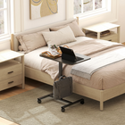 HOMCOM - Bureau debout à hauteur réglable pneumatique avec roulettes - grain de bois noir-Plateau spacieux pouvant contenir de nombreux objets, avec des bords arrondis pour plus de sécurité