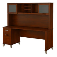 Bush Furniture – Bureau Somerset 72 W avec huche - cerisier Hansen (SET018HC)-L'ensemble comprend : bureau de 72 W avec tiroirs, huche de 72 W