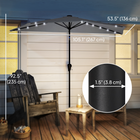 Outsunny - Parasol de patio demi-lune avec lumières LED solaires et manivelle - 9 pi - gris foncé-Cette toile de parasol pivote de 30° à gauche et à droite pour une ombre toute la journée