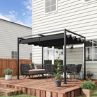 Outsunny - Pergola de patio avec auvent rétractable - 10 pi x 7 pi - noir-Auvent coulissant rétractable facile contrôle efficacement la zone d’ombre en tirant sur la bande 