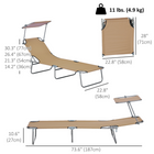 Outsunny - Chaise longue d’extérieur - chaise longue pliante réglable - beige-Auvent détachable et réglable pour une protection solaire adaptée
