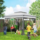 Outsunny - Auvent pliant 12 pi l x 12 pi L avec maille - Gris-Toit de tente spacieux de 12 po x 12 po