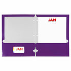 JAM Paper - Dossiers scolaires laminés brillants à 3 trous et à deux pochettes - violet - Paquet de 6-Taille : 9,25 x 11,5 pouces. S'adapte facilement aux documents de 8,5" x 11".