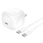Belkin - Chargeur secteur rapide USB 45 W avec câble USB-C vers USB-C de 1 mètre-Design compact et pratique, avec une broche pliable et un port latéral pour plus de commodité et un rangement facile