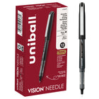 uni-ball - Stylos à bille roulante Vision Needle – 0,5 mm – noir – paquet de 12-Stylos à bille roulante