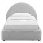Modway - Resort Tissu rembourré Lit jumeau rond voûté, Tissage à bruyère gris clair-Support en lattes de bois