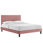 Modway - Leah Chevron touffé Performance Velvet Lit de plateforme King, Rose poussiéreuse-Poutre centrale renforcée