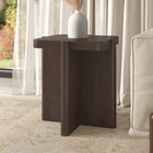 Hudson&Canal - Table d'appoint carrée Laguna de 51 cm de large, chêne brun-Plateau rectangulaire aux angles arrondis et base en croix à bords arrondis