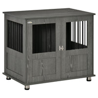 PawHut - Meuble cage pour chien, table d’appoint pour chiens de taille moyenne - gris-Large surface supérieure pour magazines, accessoires pour animaux, lampes de chevet et plus encore 