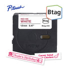 Brother - BTAG232 Ruban non laminé blanc avec texte rouge authentique pour étiqueteuse P-touch, 12 mm (L) x 4 m (l)-Btag + P-touch = une équipe créative du tonnerre. Utilisez les rubans d’étiquettes non laminées Btag de 12 mm conçus spécialement pour les étiqueteuses P-touch PT-N10, PT-N20 et PT-N25BT de Brother.