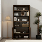 Manhattan Comfort - Rivington bibliothèque moderne à 4 étagères avec armoire 40" - Noyer-Portes à fermeture douce offrant un rangement dissimulé avec 2 étagères