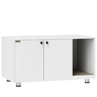PawHut - Enclos pour litière de chat d’intérieur avec tapis à griffer - blanc-Peut être utilisé comme bac à litière pour chat, maison pour chat ou table d’appoint 