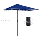 Outsunny - Parasol demi-patio avec 5 baleines - 8 pi - bleu foncé-Installation et démontage pratiques grâce à la manivelle