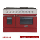 Kucht - 48 po Série KDF Cuisinière Pro Style au gaz naturel - Acier inoxydable/Rouge-Cuisinière de classe professionnelle dotée de 2 brûleurs doubles de 20000 BTU avec fonction mijotage, 2 brûleurs de 12000 BTU, 2 brûleurs de 9000 BTU et 2 brûleurs de 6000 BTU
