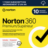 Norton - 360 Premium logiciel antivirus - 10 appareils - abonnement d'un an [téléchargement]-Une adresse e-mail valide doit être fournie lors du paiement