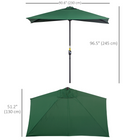 Outsunny - Parasol demi-patio avec 5 baleines - 8 pi - vert-Montage et démontage pratiques avec la manivelle