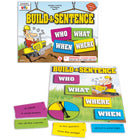 Learning Advantage Construire une phrase -2 NIVEAUX DE JEU POUR LE PLAISIR EN FAMILLE -- Ce jeu éducatif comprend un plateau de jeu et 2 jeux de cartes : le jeu A comprend 20 cartes qui, quoi et où (60 cartes au total). Le jeu B ajoute 20 cartes quand (80 cartes au total).