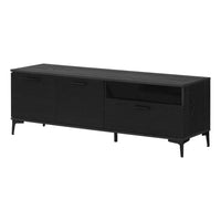 South Shore - Musano Meuble TV avec portes et tiroir - Chêne noir-Espace optimisé : grâce à son design de 60 pouces, il peut accueillir une télévision allant jusqu’à 65 pouces