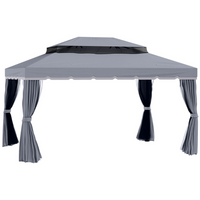 Outsunny - Pavillon de patio 13 pi l x 10 pi L - auvent de pavillon d’extérieur - gris foncé-Avec des parois latérales en moustiquaire et rideaux