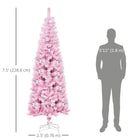 HOMCOM - Snow Flocked Pencil Artificial Christmas Tree with Steel Base Pink-La forme de crayon ne prend pas beaucoup de place sur le sol ou sur la table, ce qui convient aux petites pièces ou à un deuxième arbre de Noël dans une entrée 
