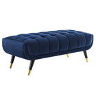Modway - Adept 47.5" Performance Velvet Banc - Bleu Minuit-Établi moderne du milieu du siècle de 47,5 po