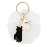 Merangue - Porte-clés pompon chat noir-Porte-clés avec charm de chat et pompon