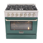Kucht - 36 po Série KDF Cuisinière Pro Style au gaz naturel - Acier inoxydable/Vert-Cuisinez et pâtissez comme un professionnel avec le four à convection extra-large de 5,2 pi³, configuration à 5 grilles et grande fenêtre de four