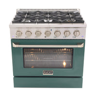 Kucht - 36 po Série KDF Cuisinière Pro Style au gaz naturel - Acier inoxydable/Vert-Cuisinez et pâtissez comme un professionnel avec le four à convection extra-large de 5,2 pi³, configuration à 5 grilles et grande fenêtre de four