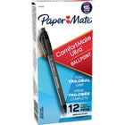 Paper Mate – Stylos à bille Flexgrip Elite – rétractable – 1,0 mm – noir – paquet de 12  -Le cylinder triangulaire caoutchouté offre un confort inégalé