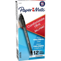 Paper Mate – Stylos à bille Flexgrip Elite – rétractable – 1,0 mm – noir – paquet de 12  -Le cylinder triangulaire caoutchouté offre un confort inégalé