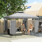 Outsunny - Pavillon à auvent 10 pi l x 10 pi L - pavillon d’extérieur à double toit - gris clair-La toile en polyester résistante aux éclaboussures avec trous de drainage empêche l'accumulation d'eau
