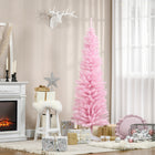 HOMCOM - Sapin de Noël artificiel 6' mince - décoration de fête - rose-Arbre de Noël artificiel de 6 pieds de haut dans un style d'arbre réaliste 
