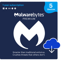 Malwarebytes Premium Bilingue - 5 appareils - Abonnement d'un an [Téléchargement]-Une adresse e-mail valide doit être fournie lors du paiement