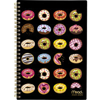 Mead - Agenda scolaire hebdomadaire/mensuel beignets 2024-2025 - 5 1/2 po x 8 1/2 po - multicolore - bilingue-Couverture en poly imprimée d'un motif de beignet amusant sur un fond noir. 